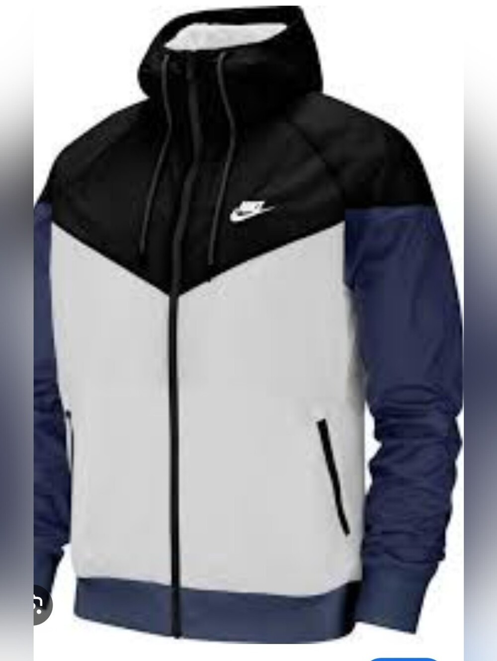 Sz M - Nike Men's Black White Navy Colorblock Hooded Windbreaker Jacket